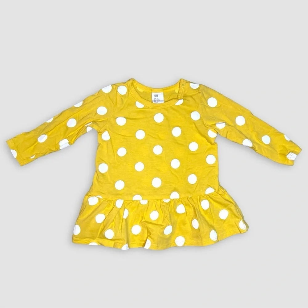 Baby Girl 6–9M H&M Top Bundle – Yellow Polka Dot Peplum & Fleece Sweatshirt